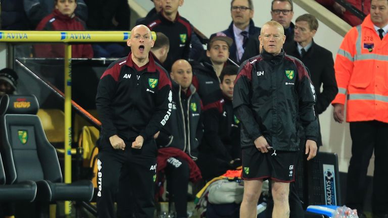 Alex Neil Manager of Norwich City gestures during the Barclays Premier League match between Norwich City and Chelsea at Carrow Road