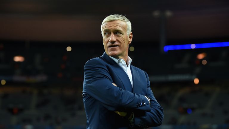 Didier Deschamps looks on prior to the International Friendly match between France and Germany at the Stade de France