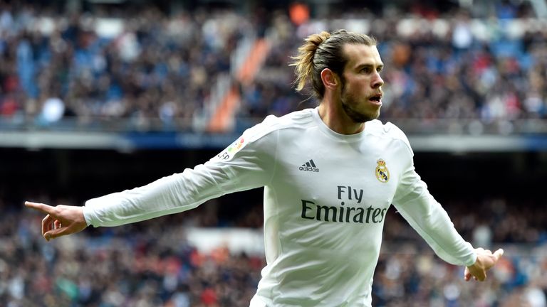 Gareth Bale celebrates a goal during the Spanish league football match Real Madrid and Celta Vigo