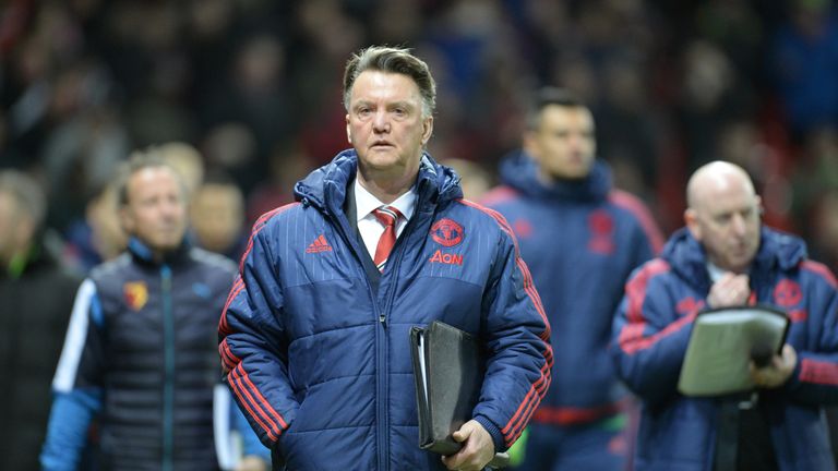 Manchester United manager Louis van Gaal arrives for match against Watford at Old Trafford