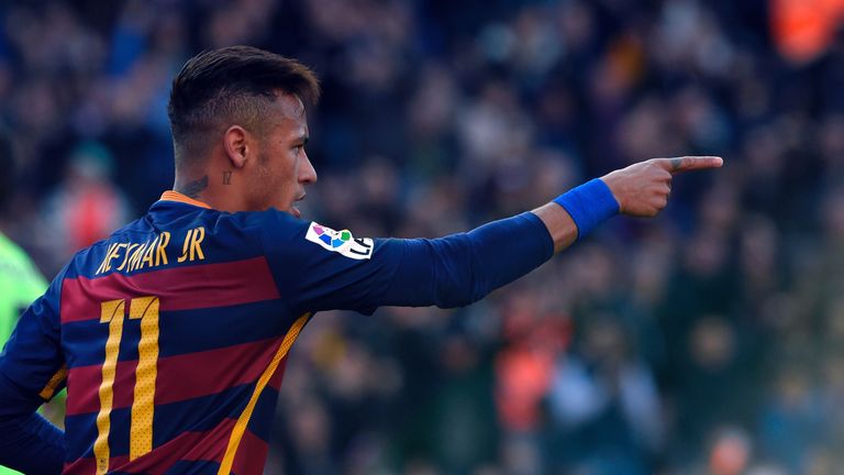 Barcelona's Brazilian forward Neymar celebrates