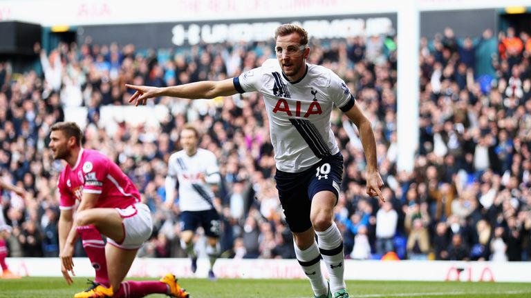 Harry Kane of Tottenham Hotspur celebrates as he scores against Bournemouth