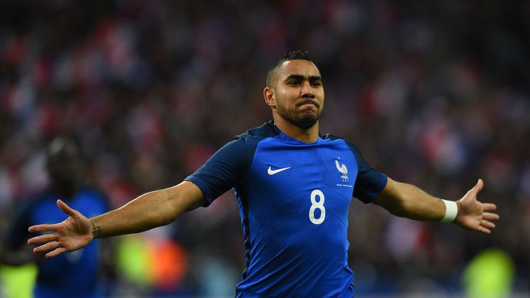 France forward Dimitri Payet celebrates scoring against Russia