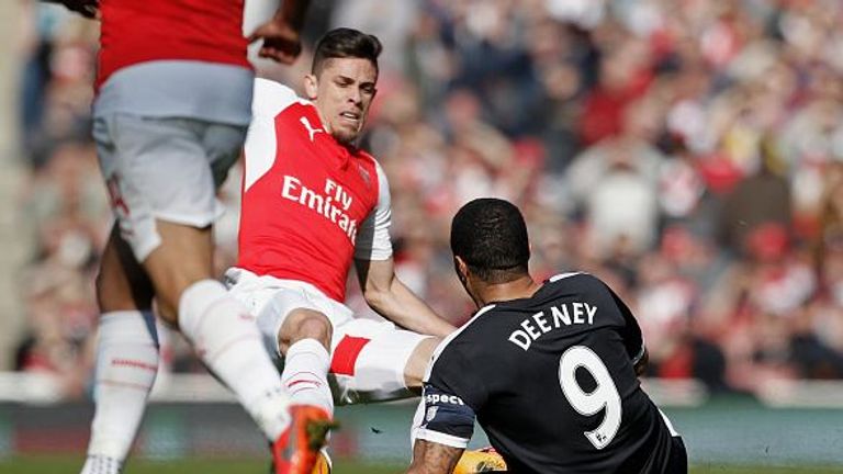 Watford felt Gabriel should have been sent off for a two-footed tackle on Troy Deeney in the first half