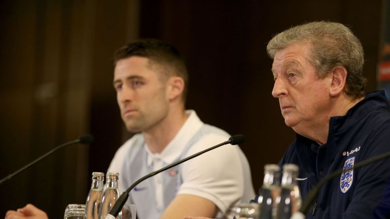 Gary Cahill with Roy Hodgson at Friday's press conference 