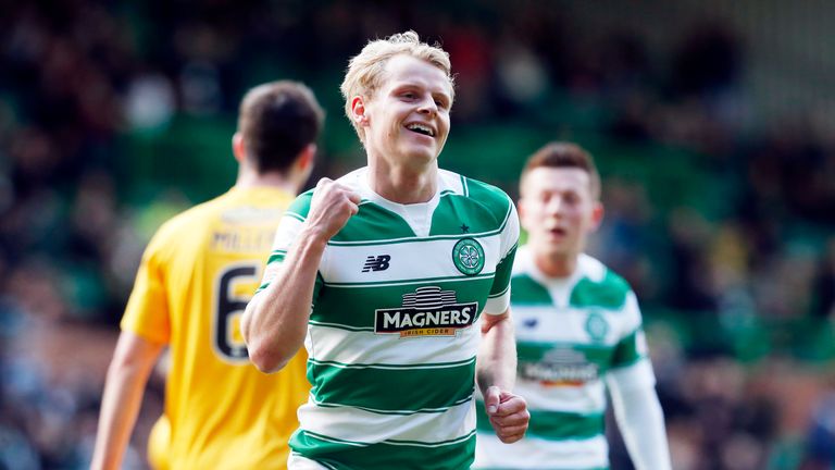 Celtic's Gary Mackay-Steven celebrates scoring his side's second goal during the William Hill Scottish Cup, Quarter Final match v Morton at Celtic Park