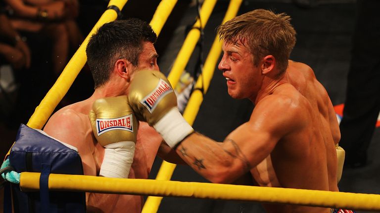 Gary Sykes (R) in action against Scott Lawton of Stoke in Prizefighter