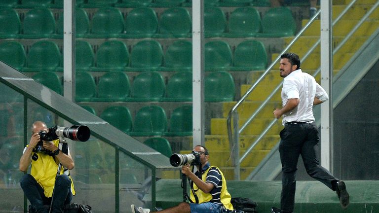 Gattuso makes his way to the stand after being sent off from the bench during his time in charge of Palermo