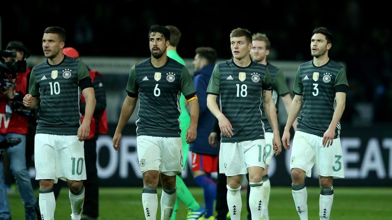 Lukas Podolski, Sami Kehdira, Toni Kroos and Jonas Hector after Germany's 3-2 defeat to England