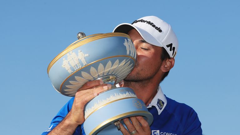 Jason Day kisses the Walter Hagen Cup after defeating Louis Oosthuizen