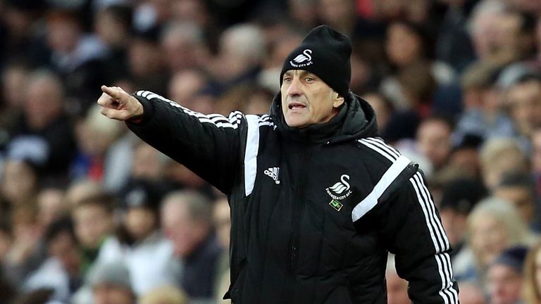 Francesco Guidolin issues instructions to his Swansea players against Aston Villa