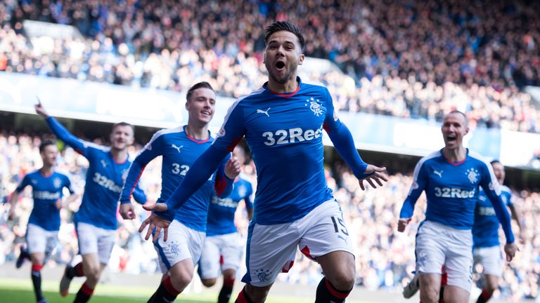 Harry Forrester goal celeb, Rangers v Dundee, Scottish Cup quarter-final, Ibrox