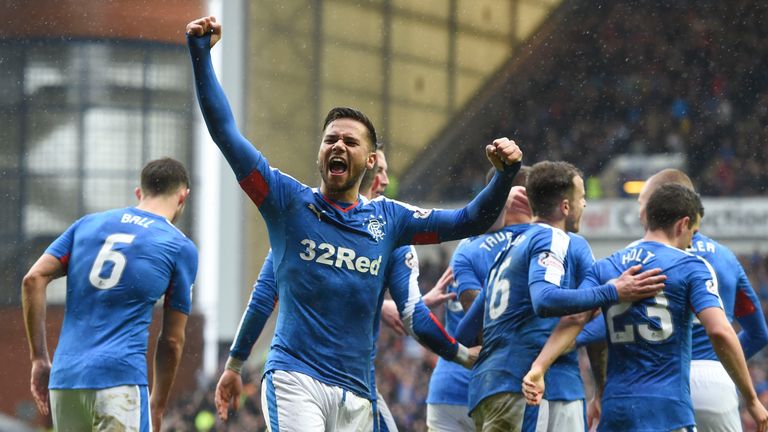 Rangers' Harry Forrester celebrates his side's fourth goal against Queen of the South