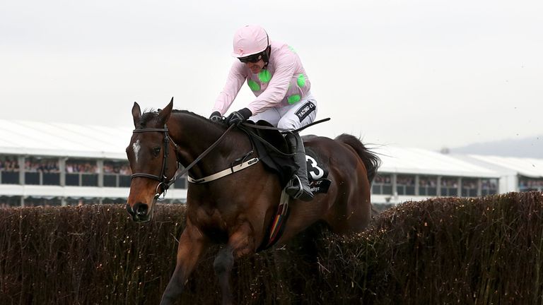 Douvan clears the last on his way to victory in the Racing Post Arkle