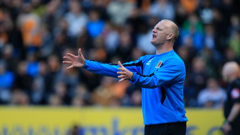 Hull City interim manager Iain Dowie during the Barclays Premier League match between Hull City and Liverpool at the KC Stadium on 