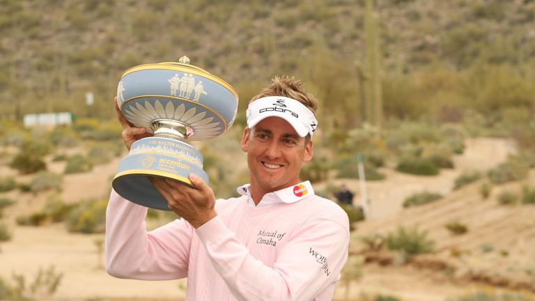 Ian Poulter lifts the trophy following his Match Play success in 2010