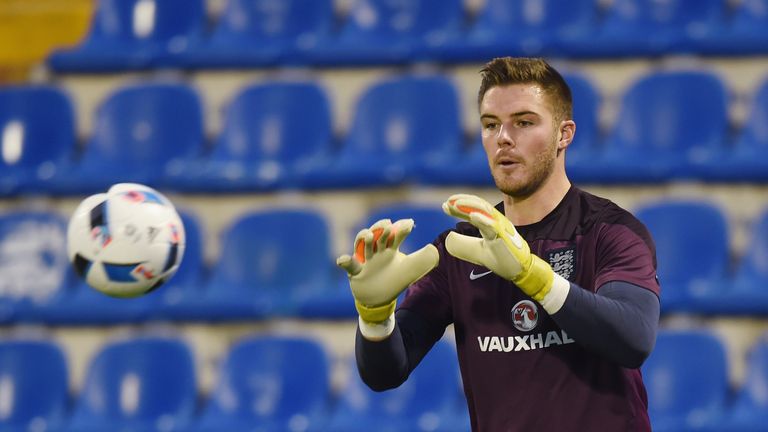 Jack Butland looks on during the England training session on November 12, 2015 in Alicante. 