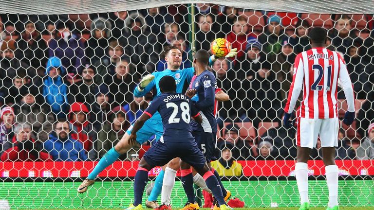 Jack Butland denies Seydou Doumbia an equaliser during Newcastle's defeat at Stoke