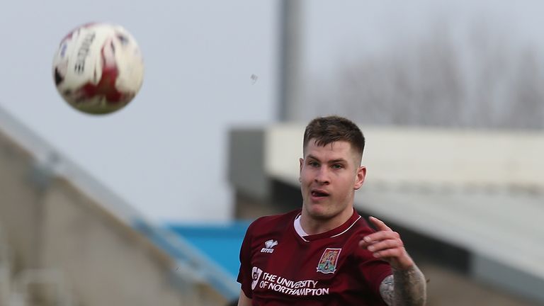 NORTHAMPTON, ENGLAND - MARCH 12:  James Collins of Northampton Town in action during the Sky Bet League Two match between Northampotn Town and Cambridge Un