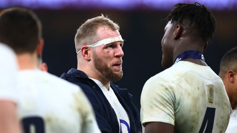 LONDON, ENGLAND - MARCH 12: James Haskell of England celebrates with Maro Itoje after the RBS Six Nations match between England and Wales