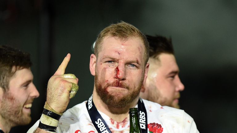 England's James Haskell celebrates after lifting the 2016 RBS Six Nations trophy