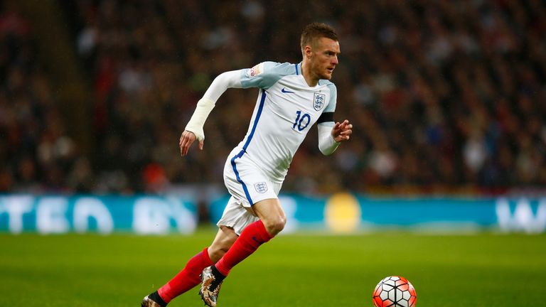 LONDON, ENGLAND - MARCH 29: Jamie Vardy of England in action during the International Friendly match between England and Netherlands