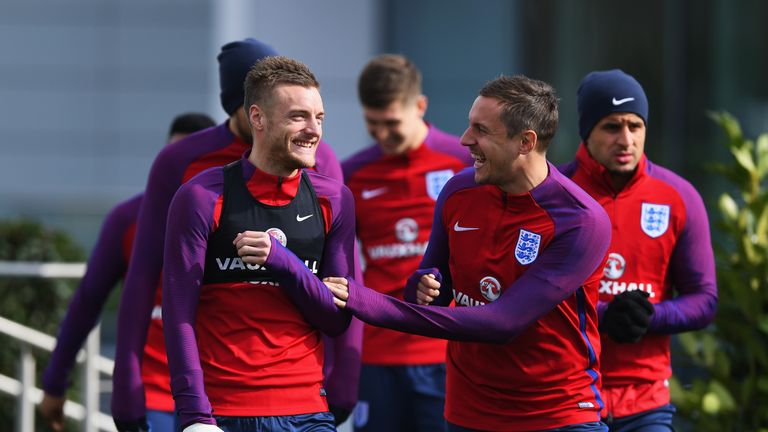  Jamie Vardy (l) and Phil Jagielka (r) are both expected to start for England against the Netherlands