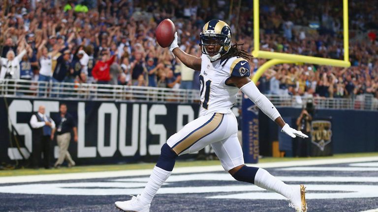 ST. LOUIS, MO - SEPTEMBER 21: Janoris Jenkins #21 of the St. Louis Rams returns an interception for a touchdown in the second against the Dallas Cowboys at