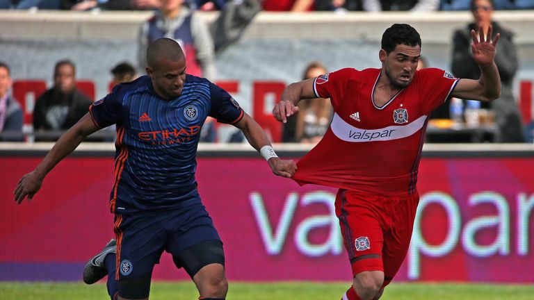 Hernandez was lucky not to be sent off for bringing down Chicago Fire striker Gilberto