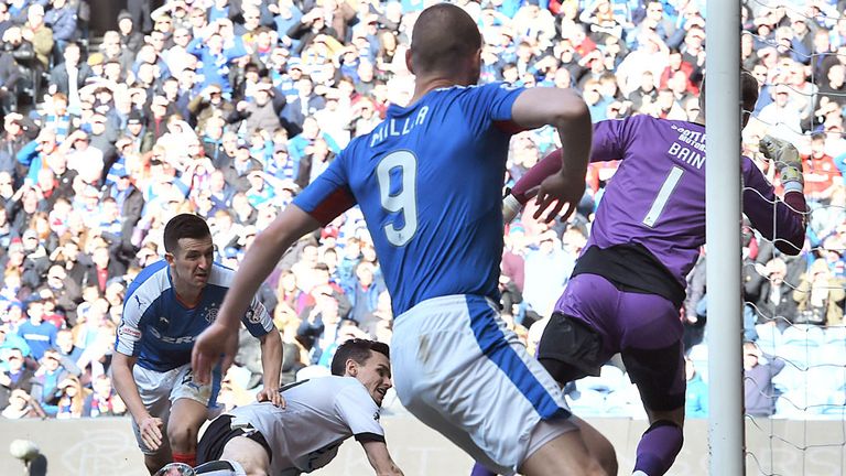 Jason Holt doubles the lead for Rangers just after half-time at Ibrox
