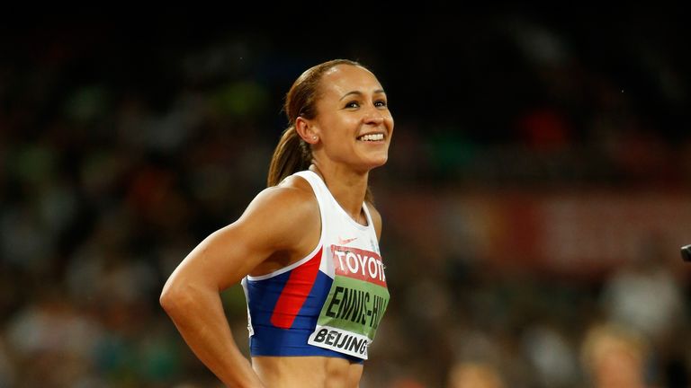 Jessica Ennis-Hill celebrates will be hoping to retain her heptathlon title
