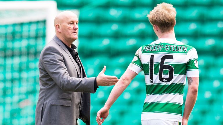 Morton boss Jim Duffy congratulates Celtic's Gary Mackay-Steven