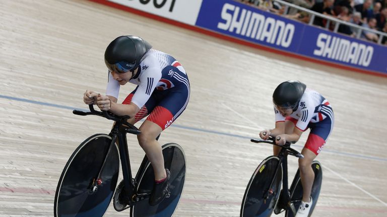 Ciara Horne, Joanna Rowsell Shand, Women's Team Pursuit qualification during the 2016 Track Cycling World Championships 