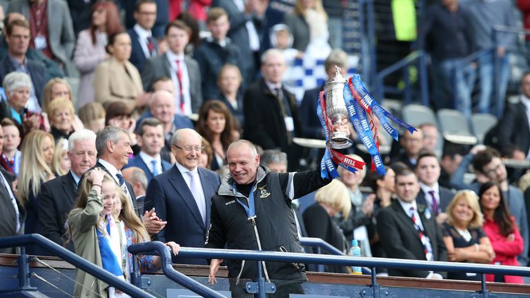 John Hughes manager of Inverness Caledonian Thistle lifts the Scottish Cup
