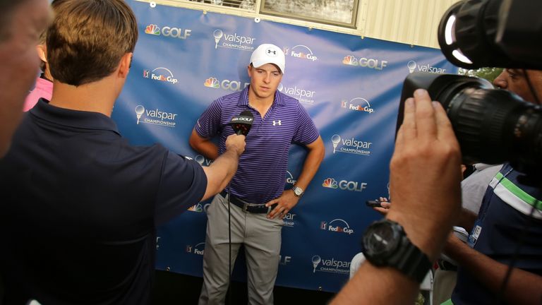 Jordan Spieth speaks to the media after the second round of the Valspar Championship at Innisbrook Resort