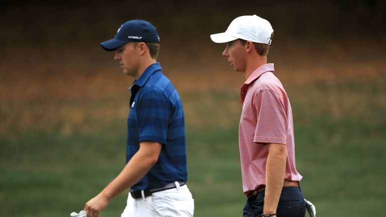 Jordan Spieth and amateur Lee McCoy during the final round of the Valspar Championship at Innisbrook Resort Copperhead Course