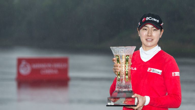 Jung Min Lee of South Korea poses with her trophy during the Prize giving ceremony of the World Ladies Championship 2016