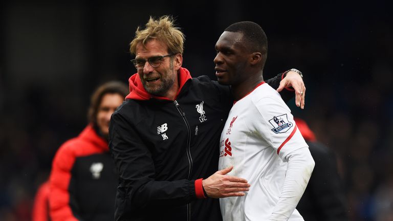 Jurgen Klopp, Christian Benteke, victory celeb, Liverpool v Crystal Palace, Premier League