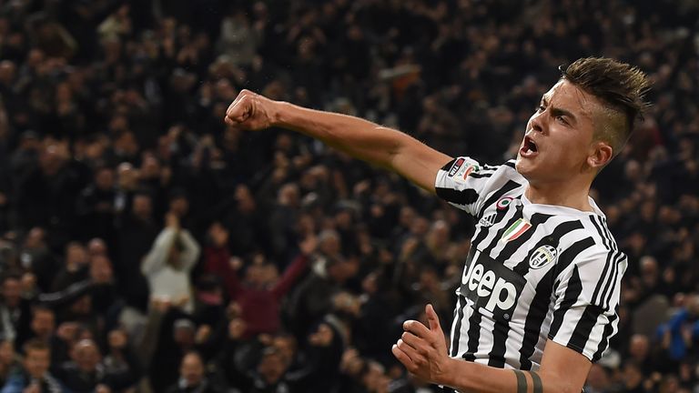 Paulo Dybala of Juventus FC celebrates after scoring the opening goal during the Serie A match between Juventus FC and US Sassuol