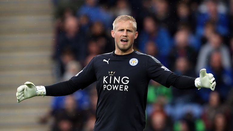 Kasper Schmeichel of Leicester City during the Barclays Premier League match between Leicester City and Crystal Palace 