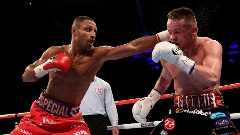 LONDON, ENGLAND - MAY 30:  Kell Brook of Engalnd and Frankie Gavin of England exchange blows during their IBF World Welterweight Championship bout at The O