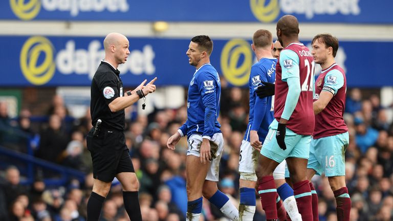 Kevin Mirallas was sent off after 35 minutes of Everton's loss to West Ham after receiving a second booking