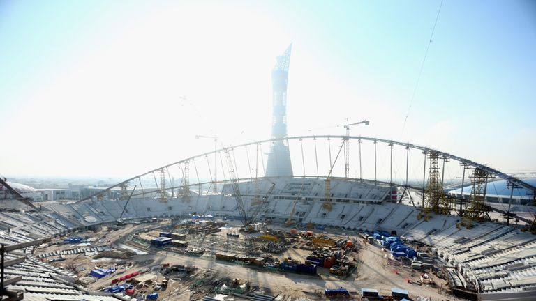 The Khalifa International Stadium under construction in Doha