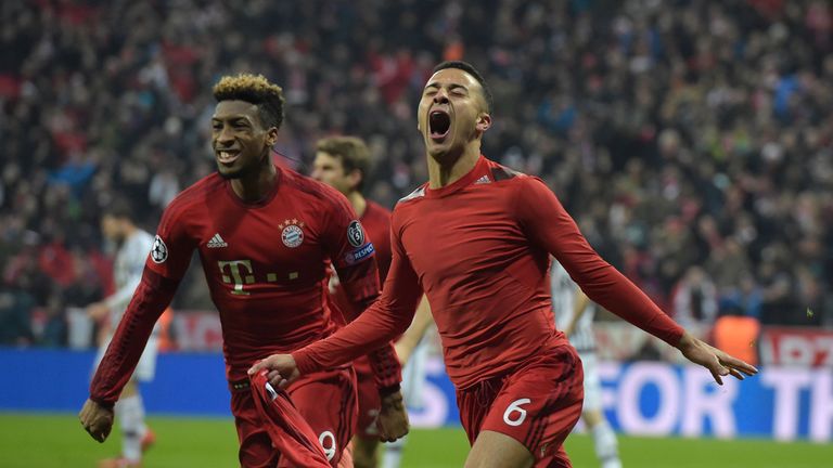 Kingsley Coman reacts after scoring 