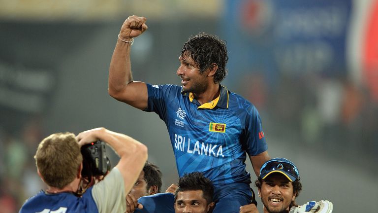 Kumar Sangakkara is carried aloft after Sri Lanka's World Twenty20 triumph in 2014