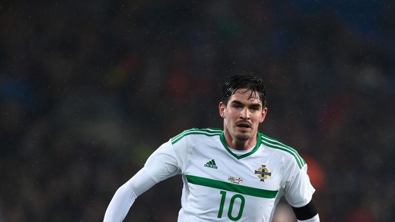 CARDIFF, WALES - MARCH 24:  Northern Ireland player Kyle Laffertry in action during the International friendly match between Wales and Northern Ireland at 