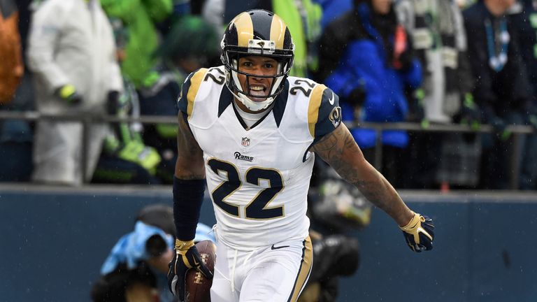 SEATTLE, WA - DECEMBER 27: Cornerback Trumaine Johnson #22 of the St. Louis Rams celebrates after intercepting a pass during the second quarter of the game