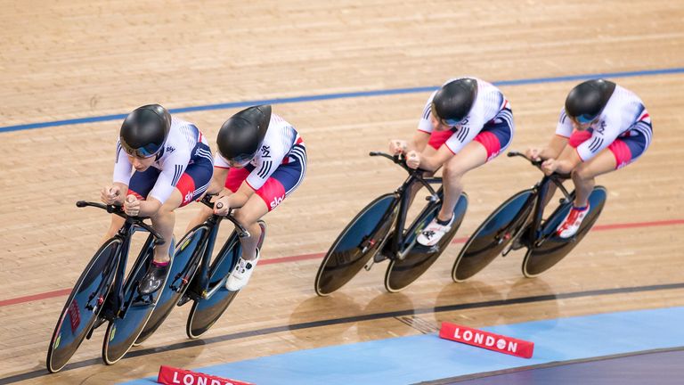 From left, Laura Trott, Elinor Barker, Ciara Horne, Joanna Rowsell Shand, team pursuit, World Championships