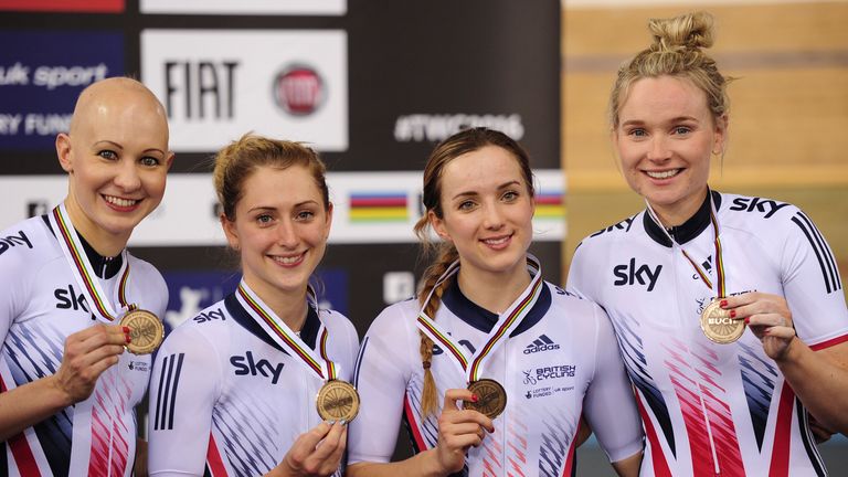 From left, Joanna Rowsell Shand, Laura Trott, Ciara Horne, World Championships