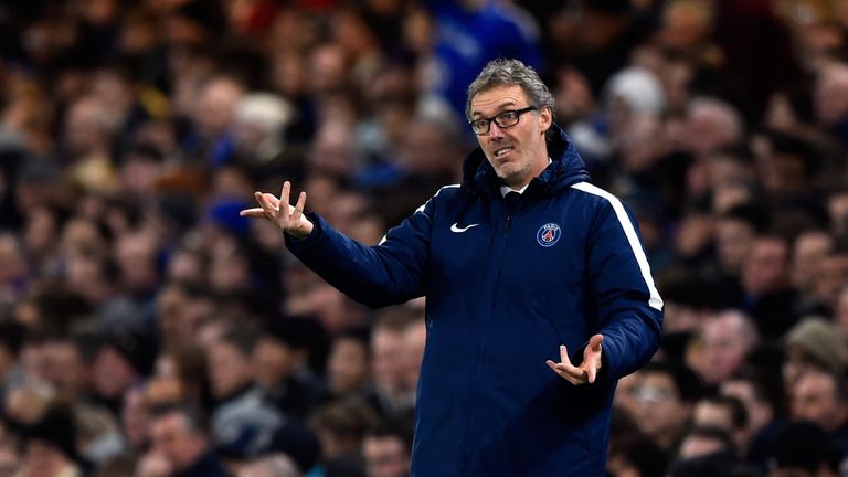 Head Coach Laurent Blanc of PSG directs his players